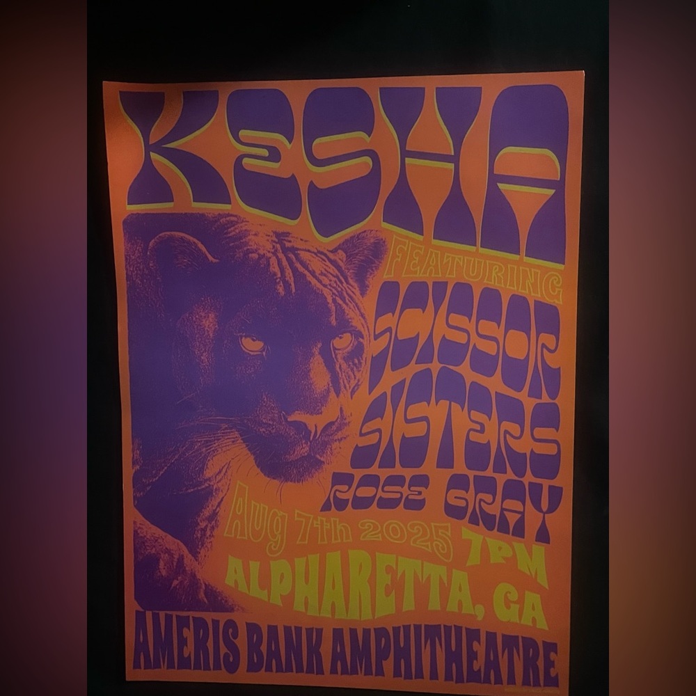 KESHA w/Scissor Sisters Rose Gray Venue Poster Atlanta/ Alpharetta KEI$HA 2025
